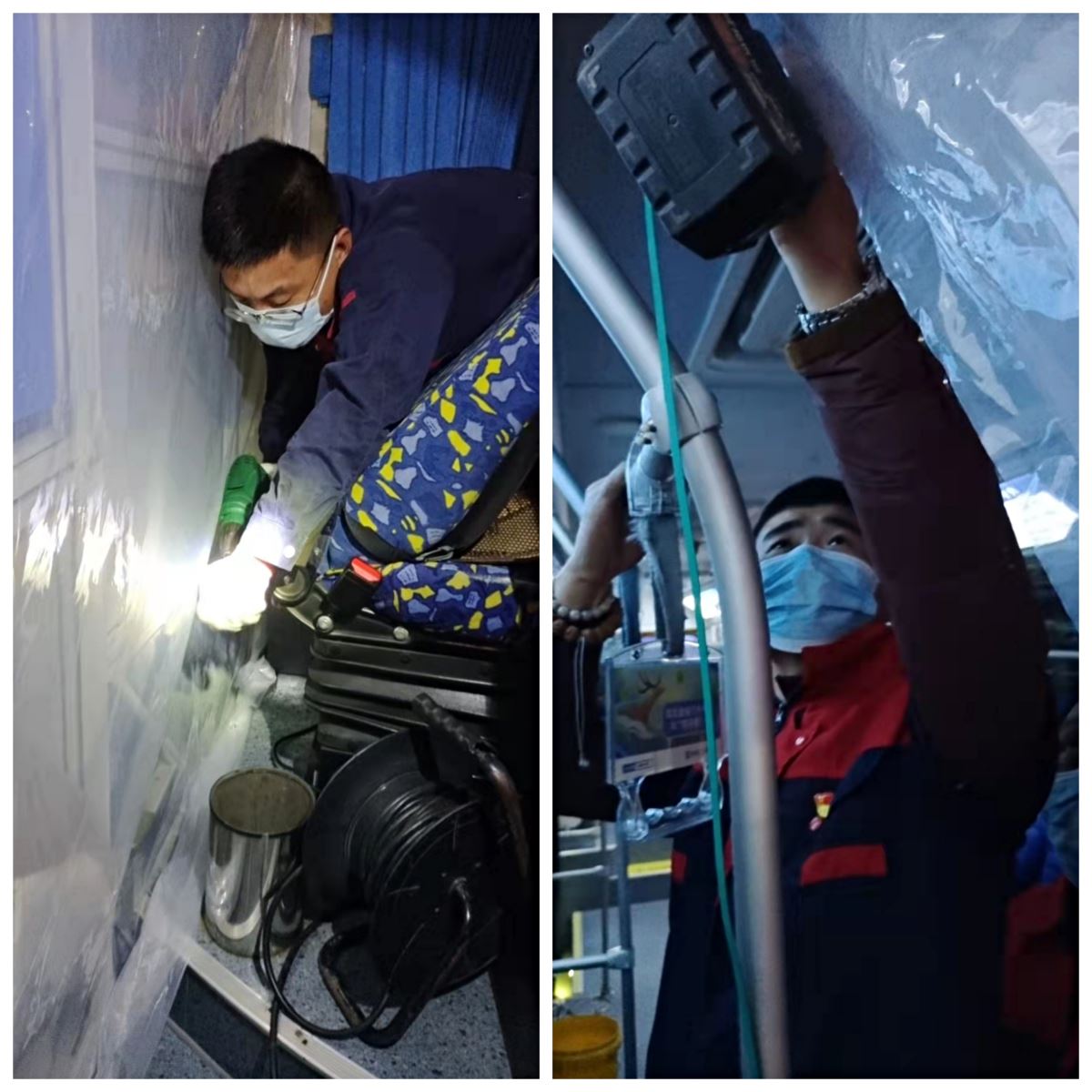 黨員先行，公交集團(tuán)機(jī)務(wù)技術(shù)事業(yè)部連夜為疫情轉(zhuǎn)運(yùn)車輛安裝防護(hù)膜